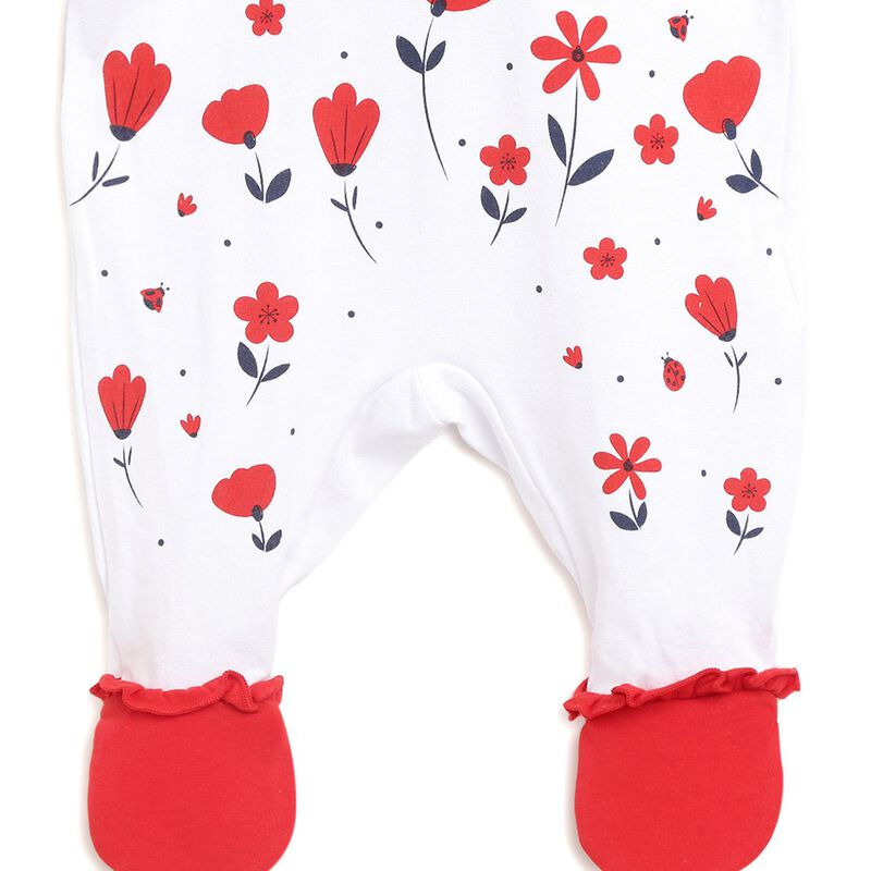 Girls White & Red Nappy Opening Babysuit image number null